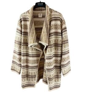 Good Hart Collared Open Front Beige/Cream Open Front Cardigan Sweater Medium